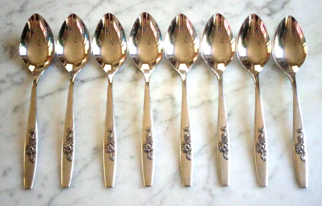 1881 Rogers Stainless Oneida Ltd Our Rose 6 inch Set of 8 Teaspoons~2 Sets Avail