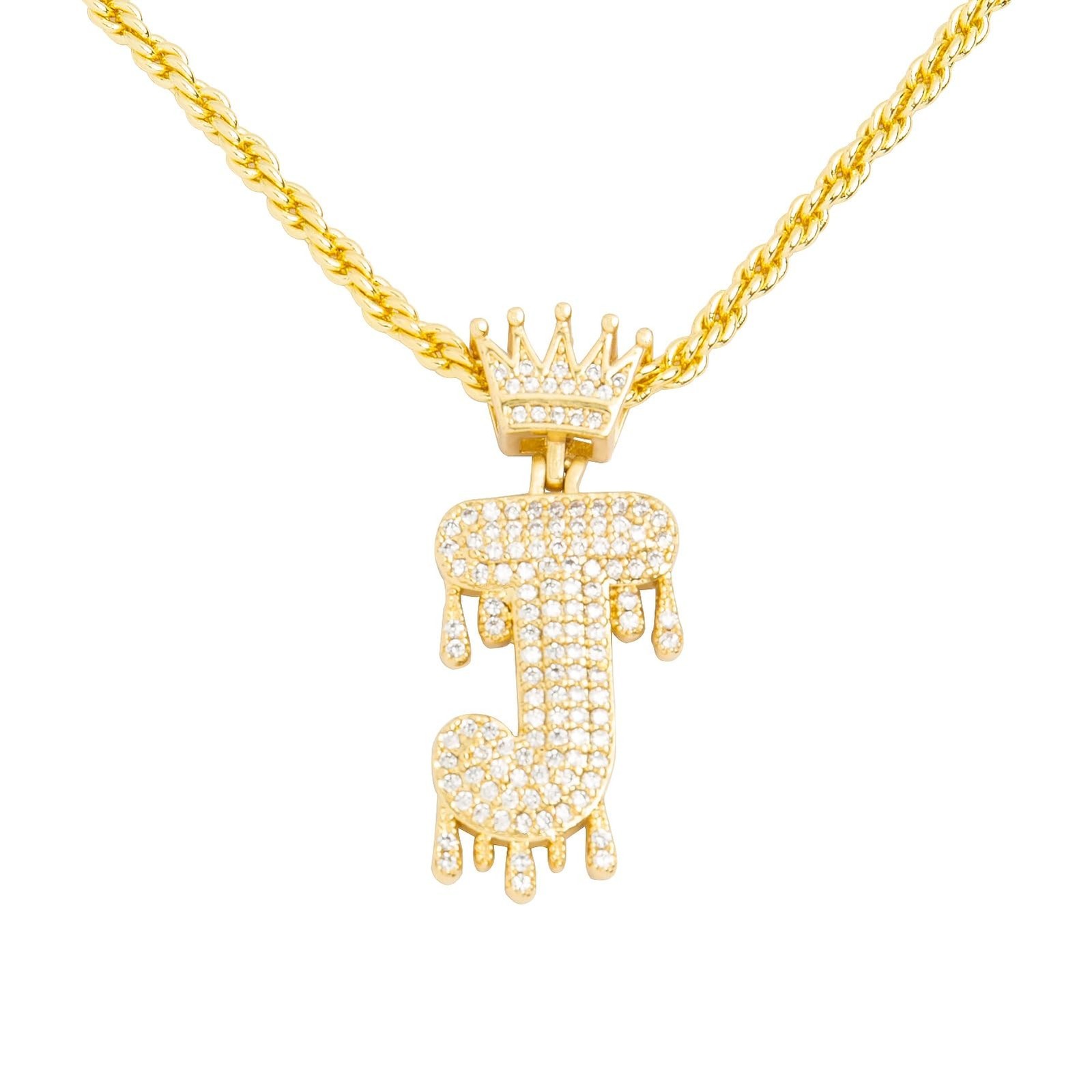 Gold Initial Letter Necklace for Women Men Iced Out Diamond Crown Letter A-Z ...