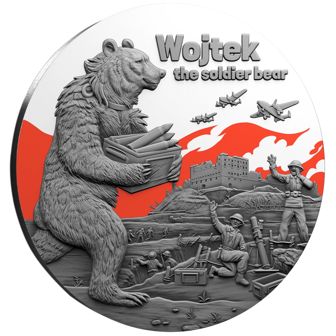2025 2 Dollars Silver Coin "Wojtek the Soldier Bear" WWII Hero, Polish Army