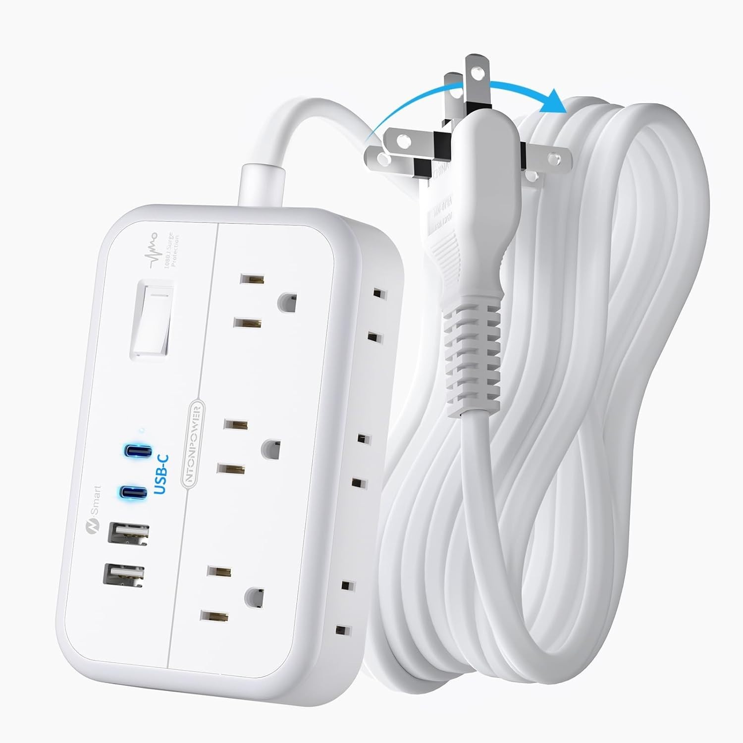Versatile 2 Prong Power Strip with Fast USB Charging & Space-Saving Flat Plug