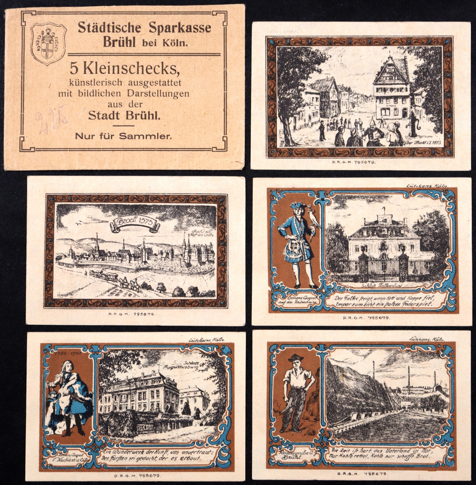 BRÜHL 1922 Complete Set + XX-RARE Envelope! "Only Coal Can Save Us" Notgeld