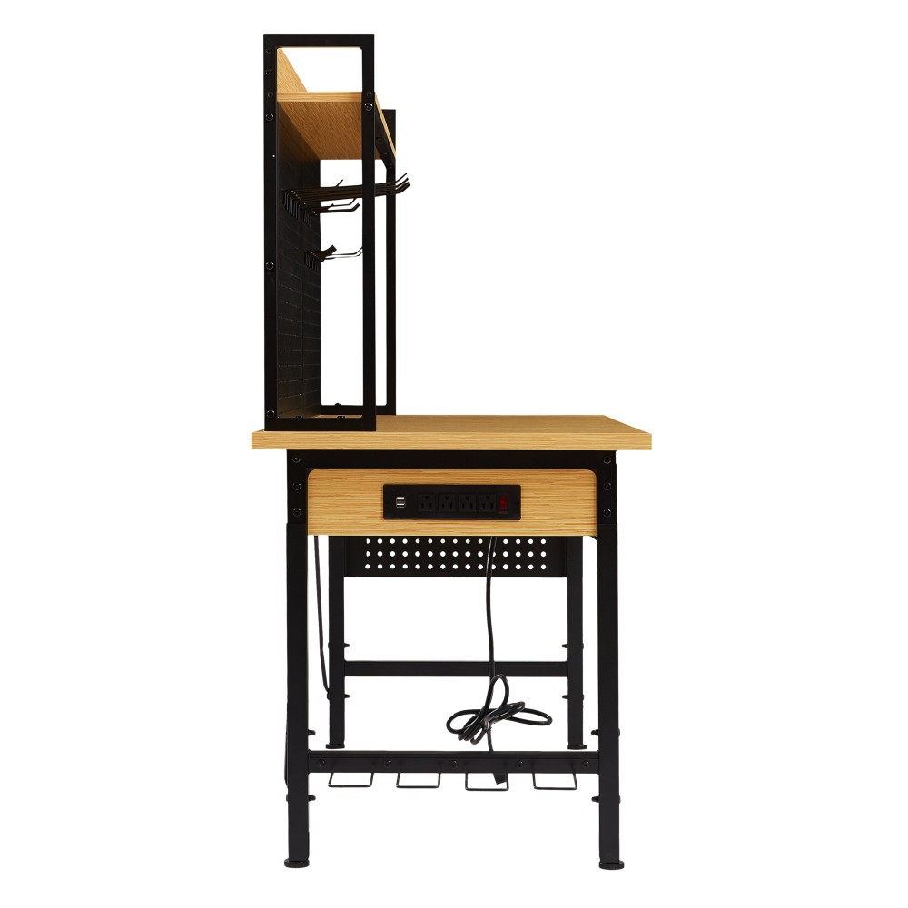 48" Adjustable Rolling Workbench Pegboard 1600lb AC/USB Shelf