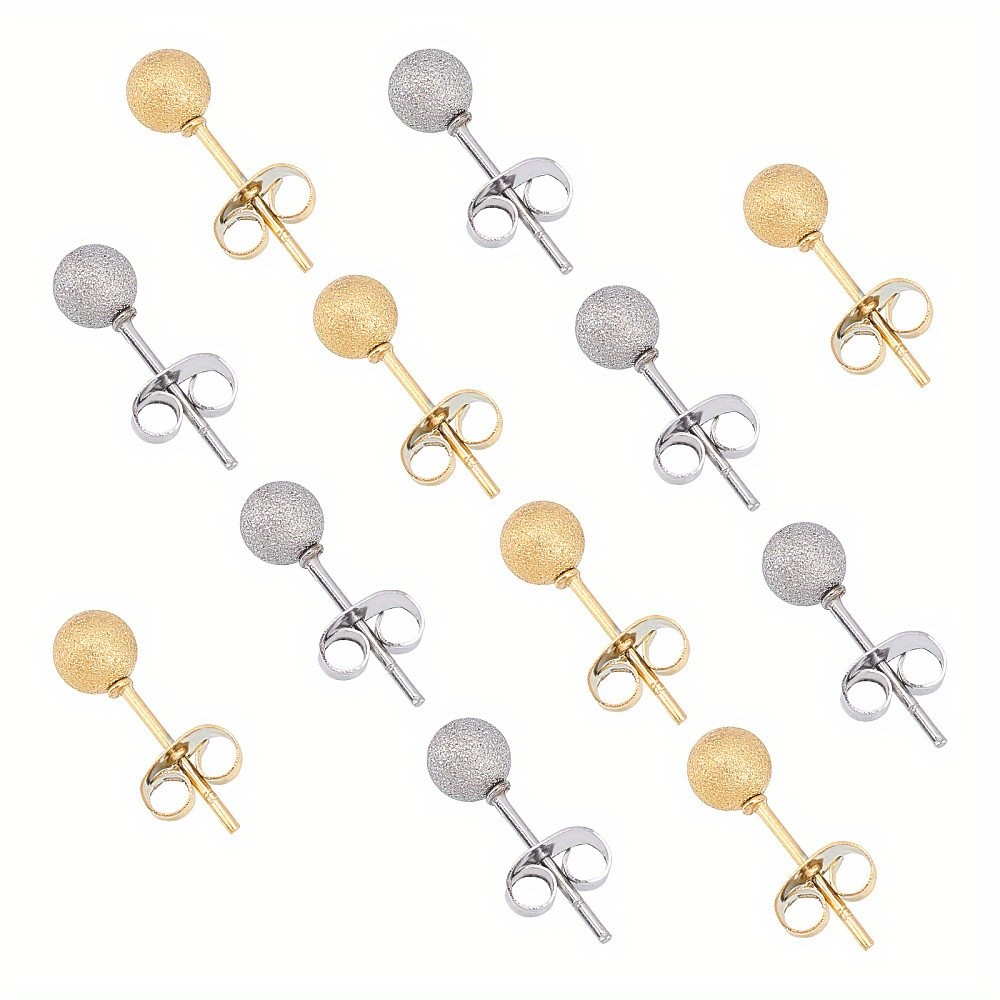 1box 12pairs 2colors PVD Vacuum Plating 304 Stainless Steel Stud Earrings Ball
