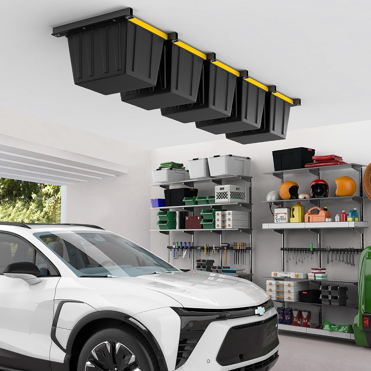 Heavy-Duty Ceiling Storage Rack System - Adjustable and Expandable 4-Bin Design
