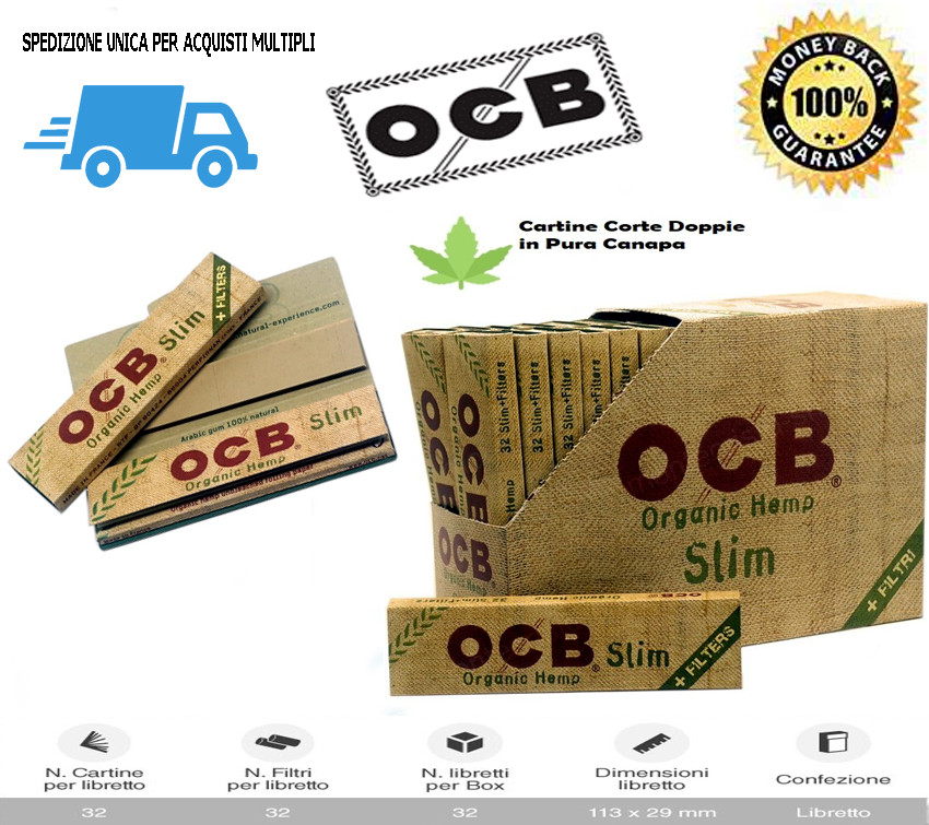 CARTINE OCB ORGANIC IN CANAPA  KING SIZE SLIM FILTRI IN CARTA DA 32 LIBRETTI