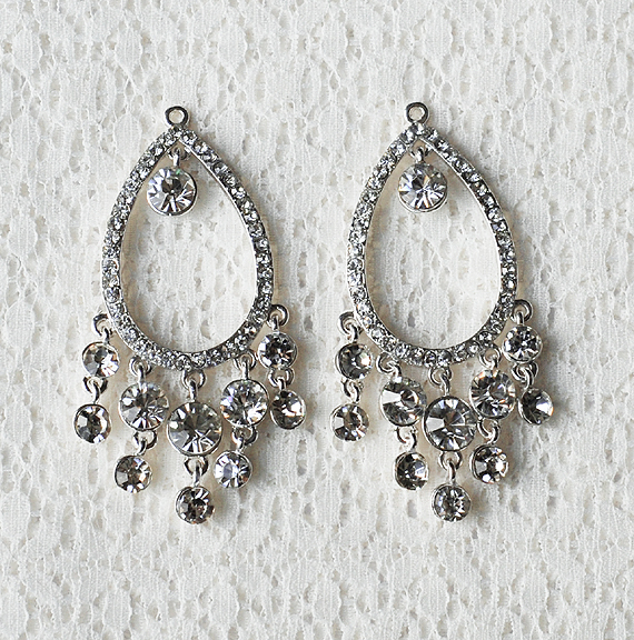 6 pcs Crystal Rhinestone Chandelier Earring Finding Bridal Earwire Silver EF038