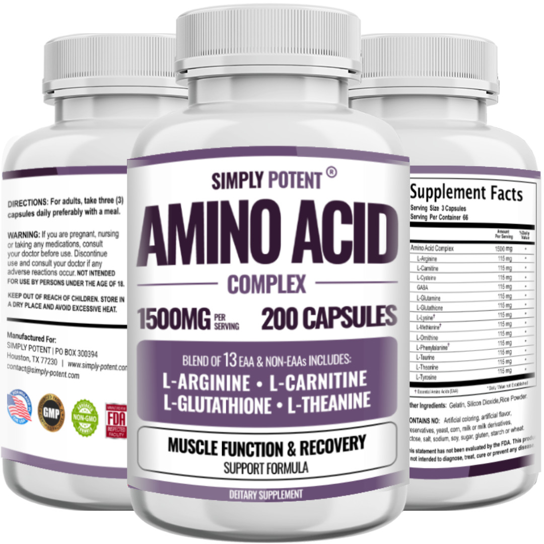 Amino Acid Complex 1500mg 200 Capsules - 13 Aminos with L-Arginine L-Glutathione
