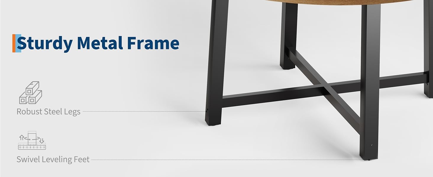 47" Round Dining Table for 4, Kitchen Dining Room Table with Sturdy Metal Frame,