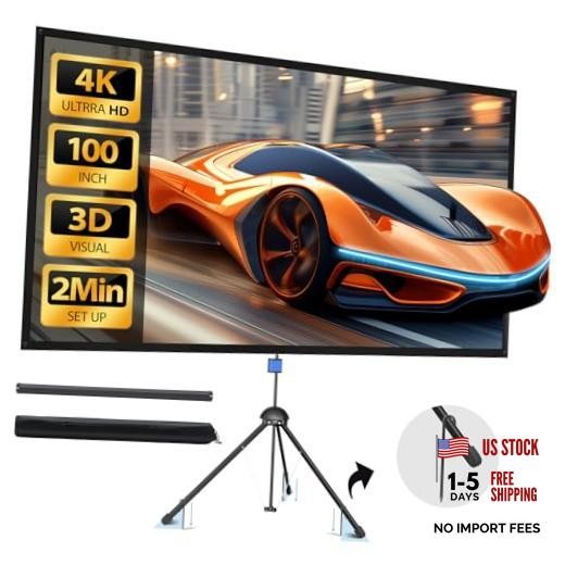 Projector Screen with Stand - 100" Indoor/Outdoor 16:9, 4K HD PVC 100 INCH