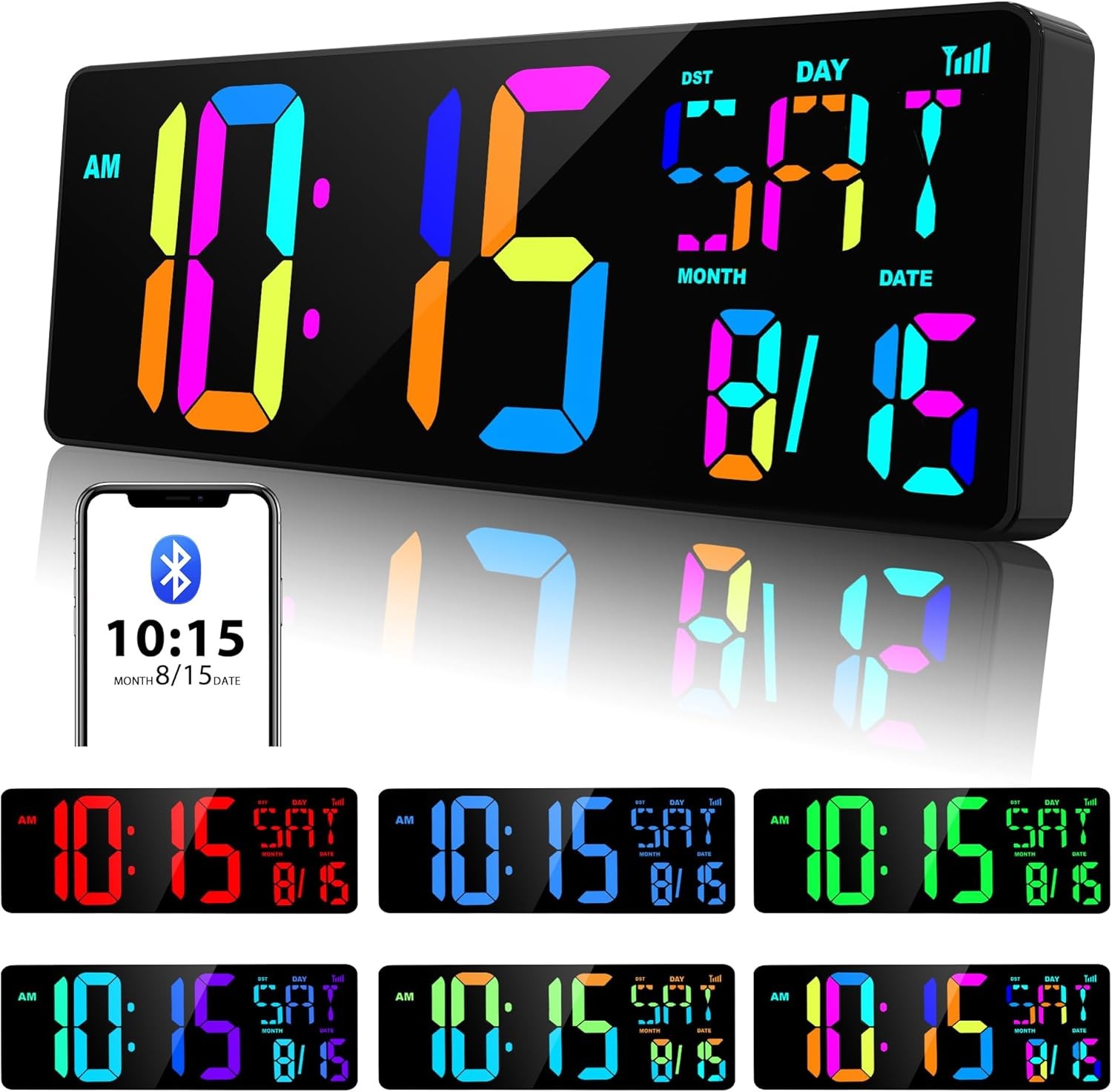 Lar Digital Wall Clo Bluetooth Sync, RGB Color Changing Digital