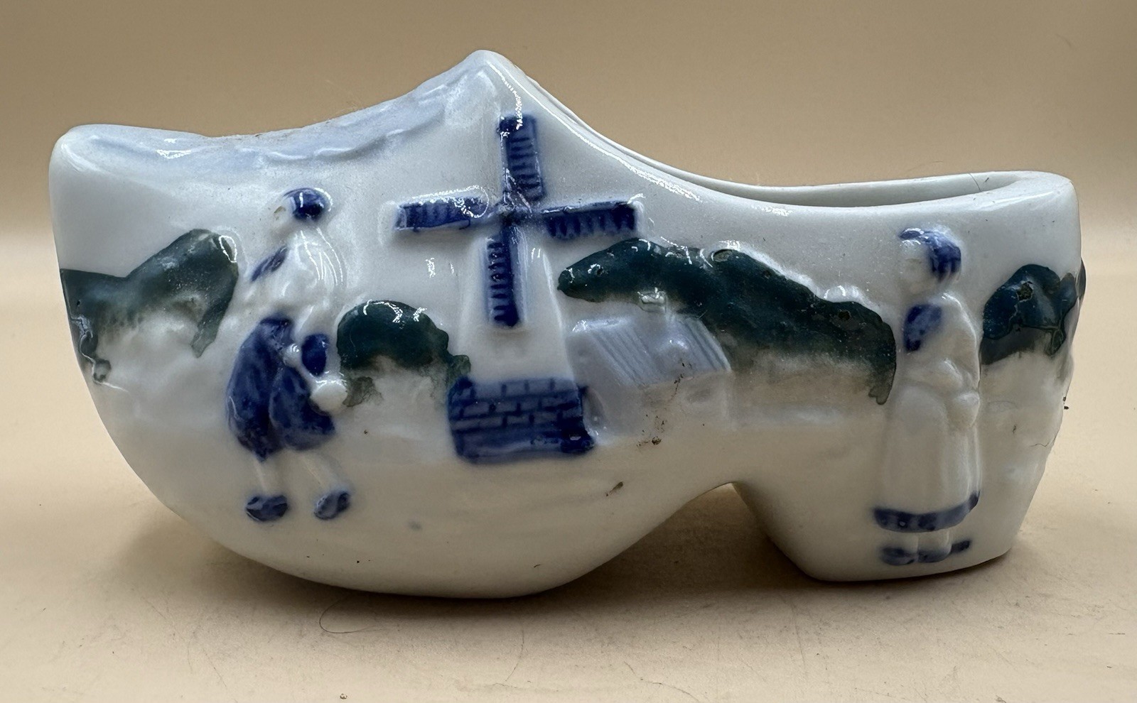 Blue and White Dutch Ceramic Collectible Decorative Shoe Planter Windmill