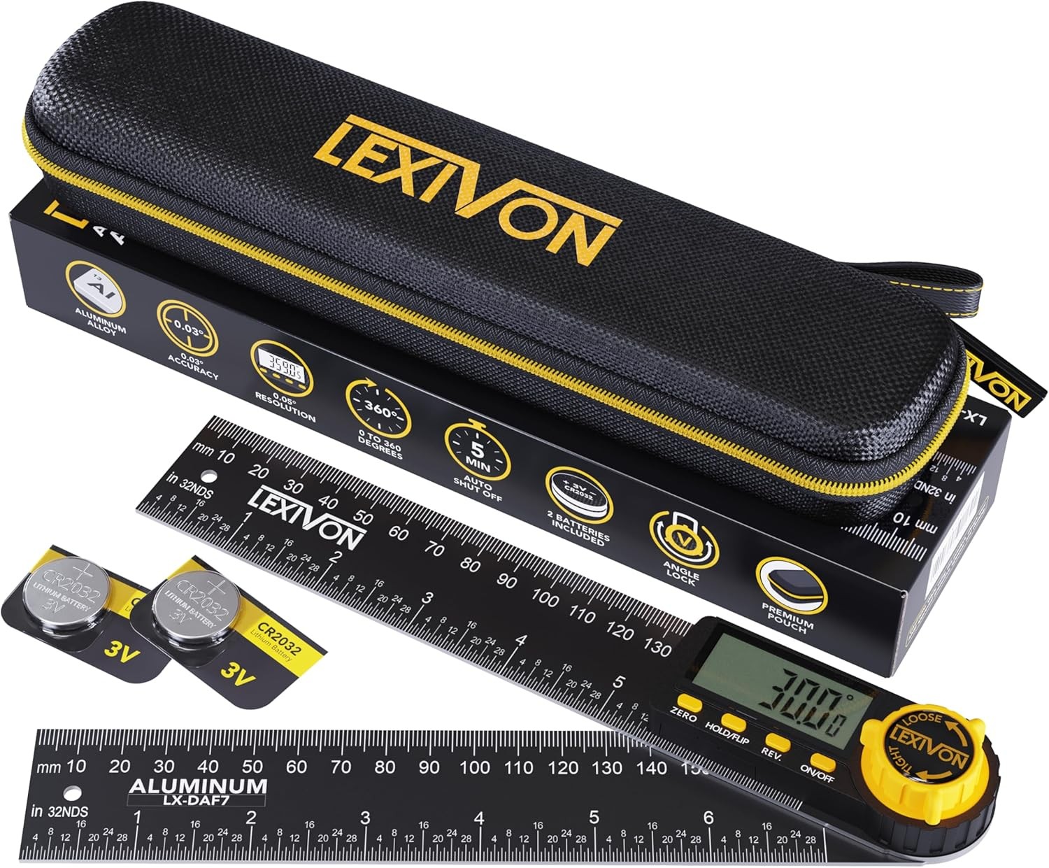 LEXIVON Aluminum Digital Angle Finder Gauge, 7-inch/180mm 7-inch/180mm, black