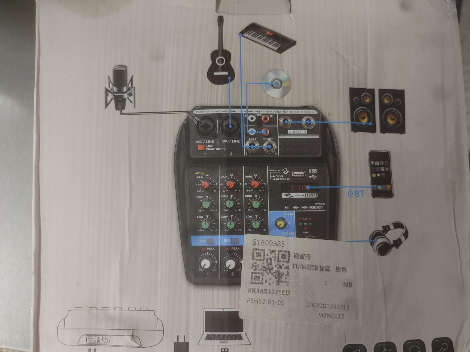 Professional Audio Mixer Sound Board Console System Interface 4 Channel Digital