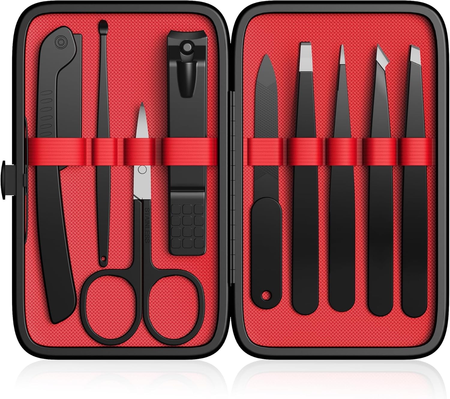 Yougai Tweezers and Nail Clippers Set,9 Pcs Professional Black Red