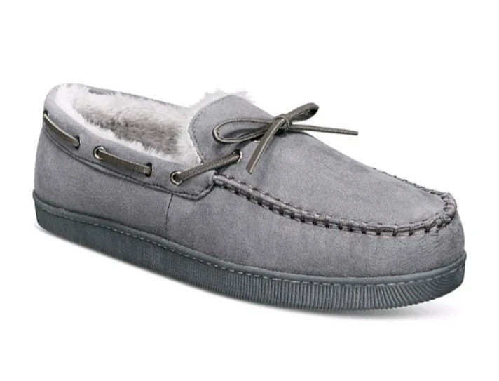 Club Room Mens Moccasin Slippers Grey Small 6-7 NEW $30 100139651.