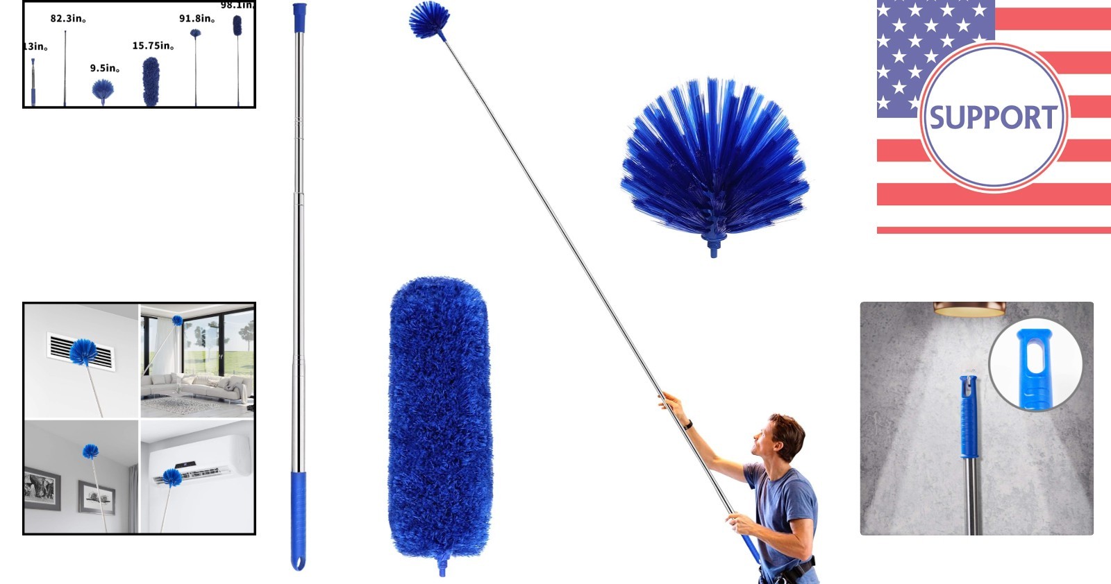 Versatile 3-Piece Cobweb Duster & Microfiber Kit with Telescoping Rod - Blue