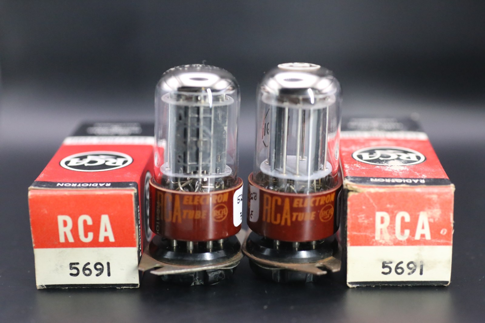 Matched Pair RCA 5691 Red Base 6SL7GT Early Black Ladder Plates Triple Mica 6335