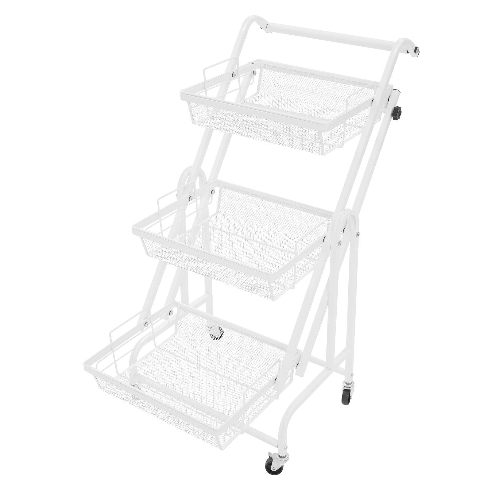 3-Tier Multi-Functional Storage Cart Metal Rolling Utility Cart White Adjustable