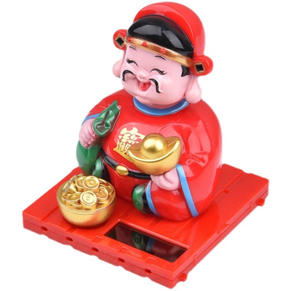 Feng Shui God of Wealth Nodding Ornament with Solar Power for Positive Energy