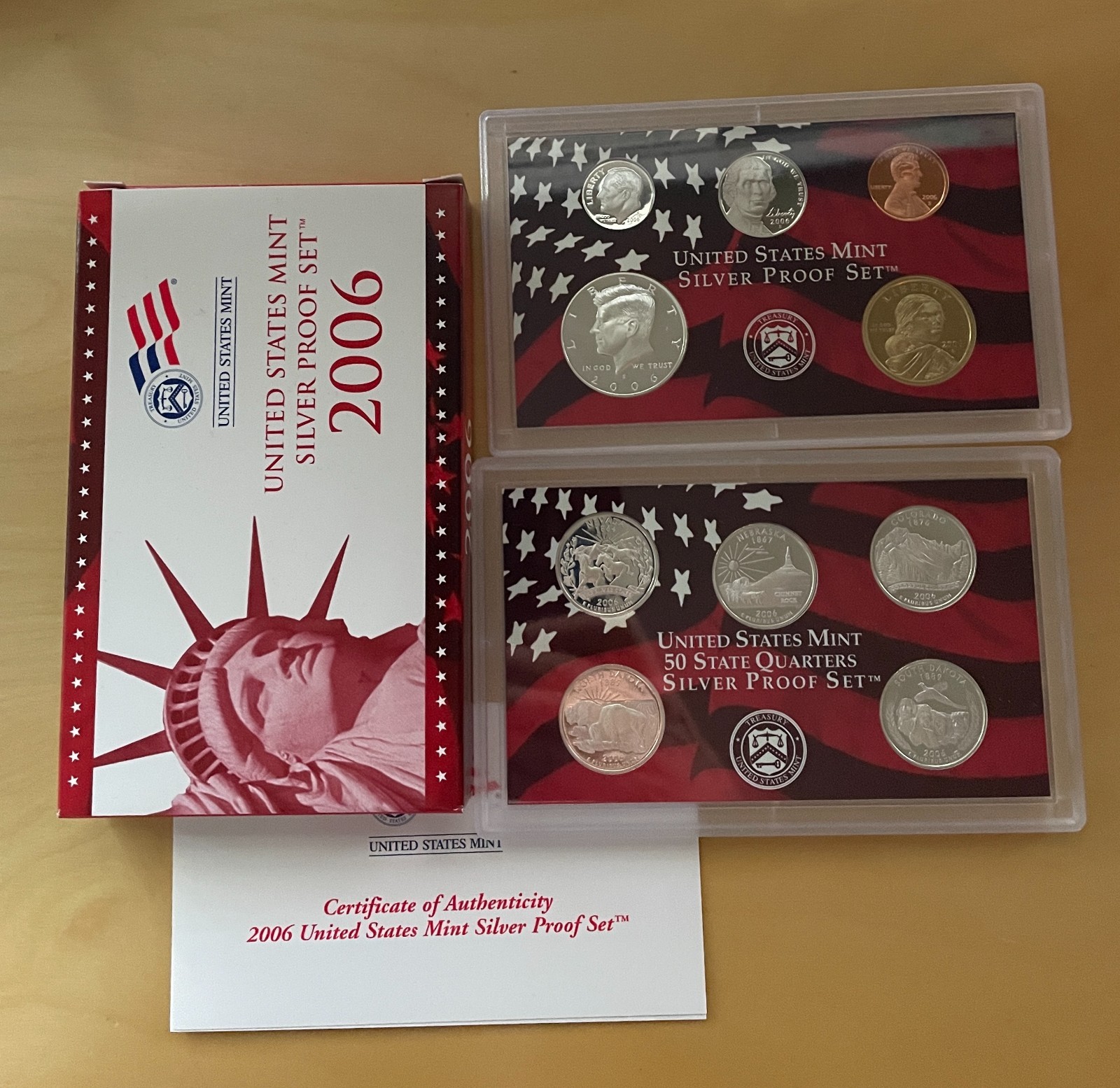 2006 U.S. Mint Silver Proof Set 10 Coins 90% Silver Quarters Dime Half w/ Box