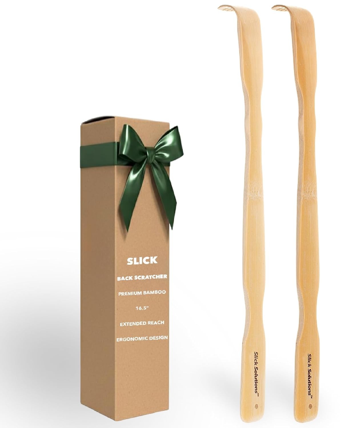 Slick- Bamboo Back Scratcher, 16.5", 2 Pack, Long Handle | Wooden Back Scratcher