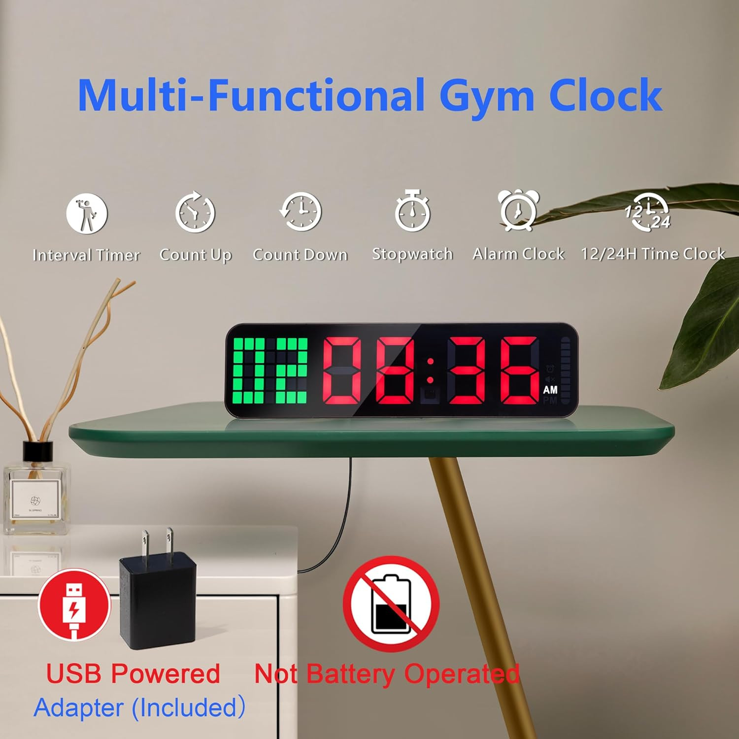 Gym Timer - Large Digital Gym Clock Wall with Interval Time Progress Bar, Countd