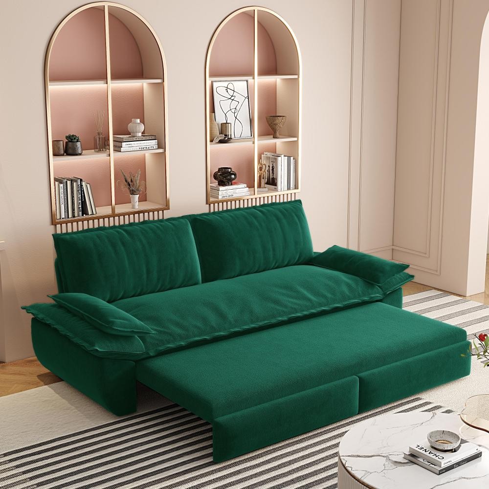 Queen Sofa Bed Pull Out Sleeper 3-in-1 Convertible Velvet Loveseat Black