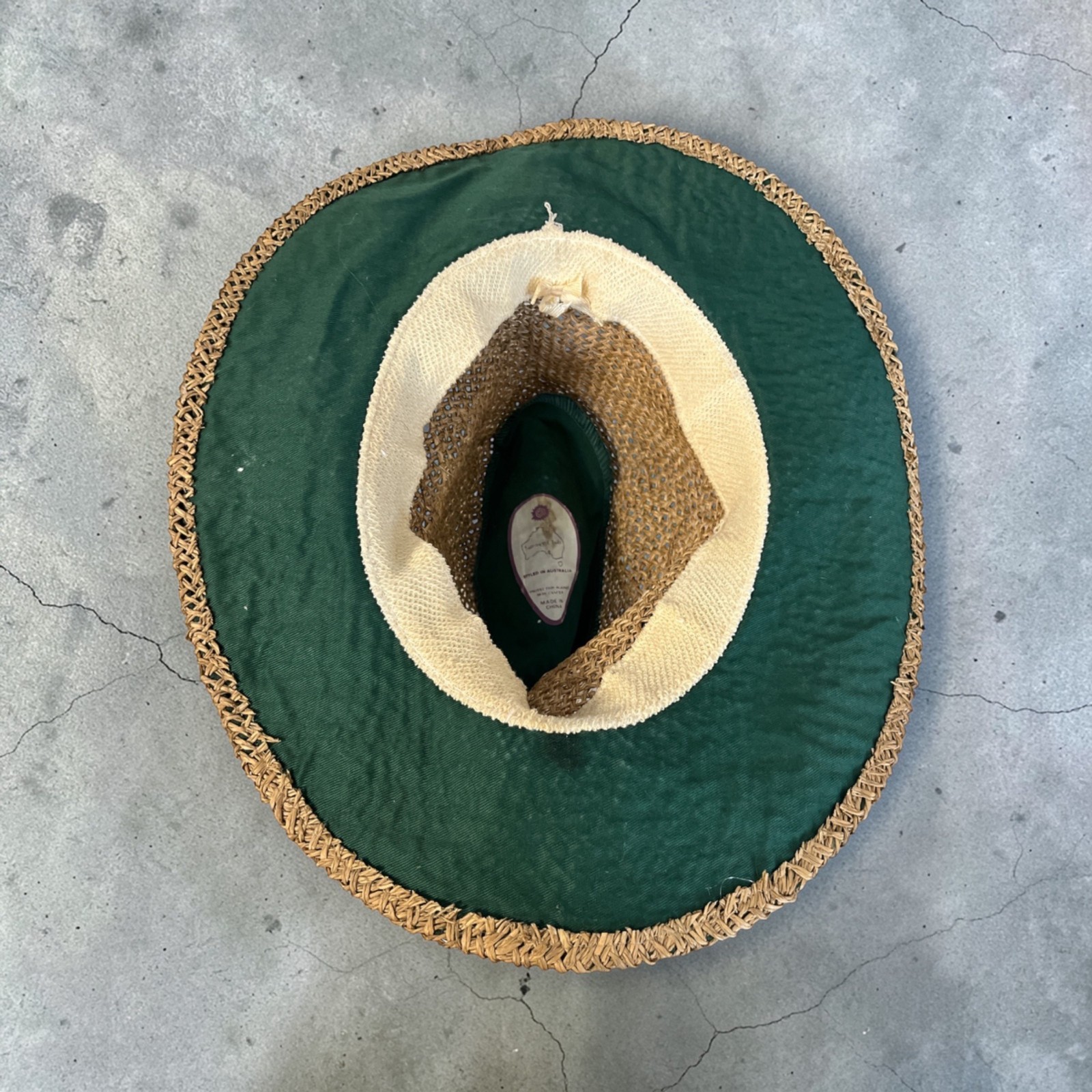 Summer Club Wide Brim Straw Sun Hat Small 20" Green Band Styled in Australia