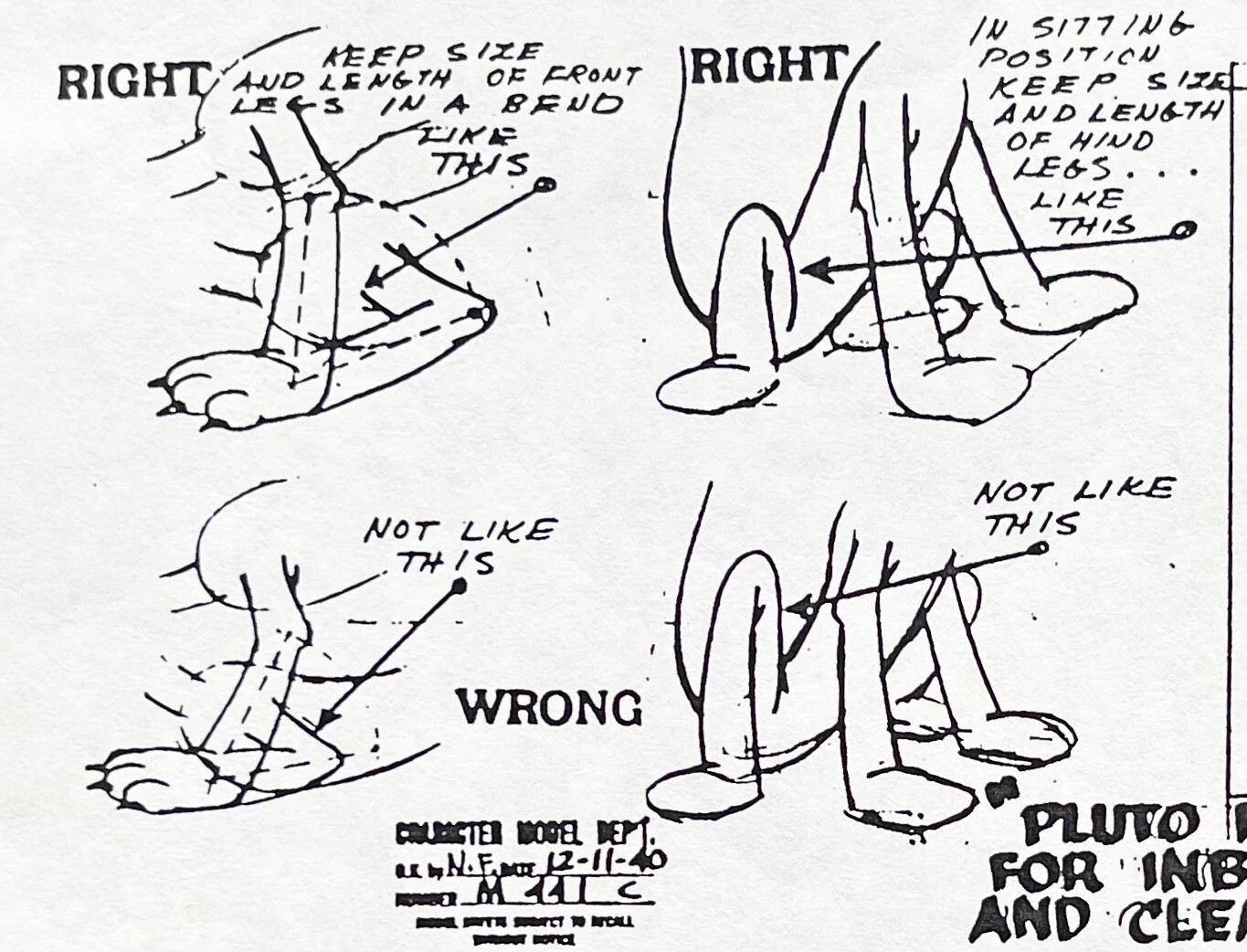 PLUTO Disney ANIMATION Model Sheet PHOTOCOPY FOR "IN BETWEEN AND CLEANUP MEN" 2