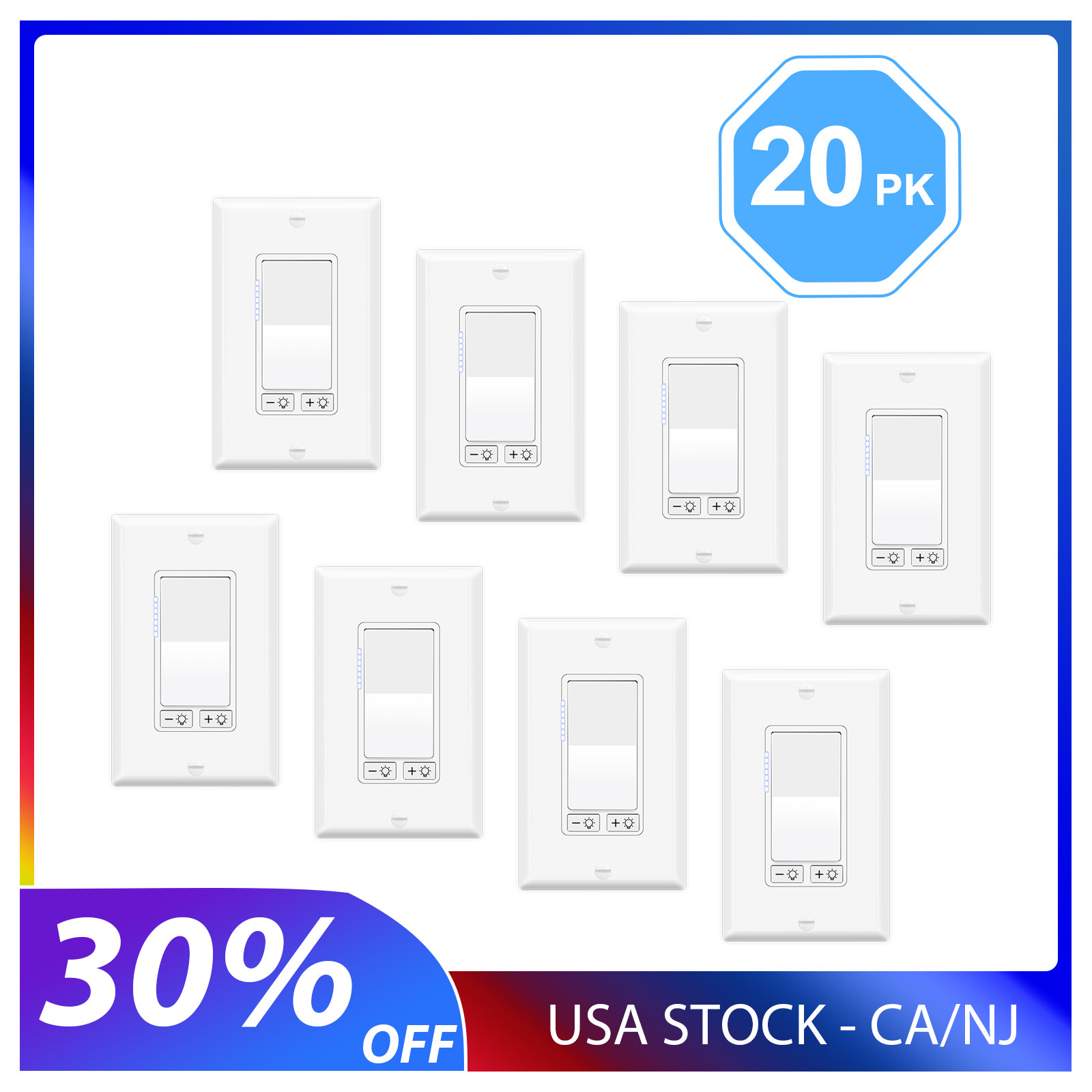 20Pack No Neutral Wire Required Dimmer Switch 18AWG Wiring 40,000+ Operations