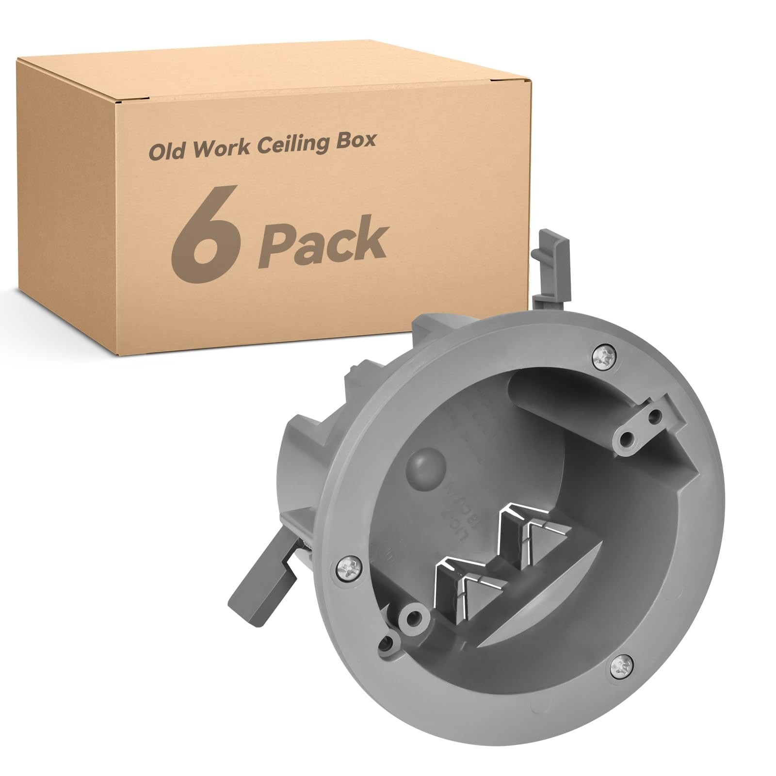 4" Old Work Ceiling , 18 CU. in. Round Electrical , PVC, UL Listed, 6 Pack