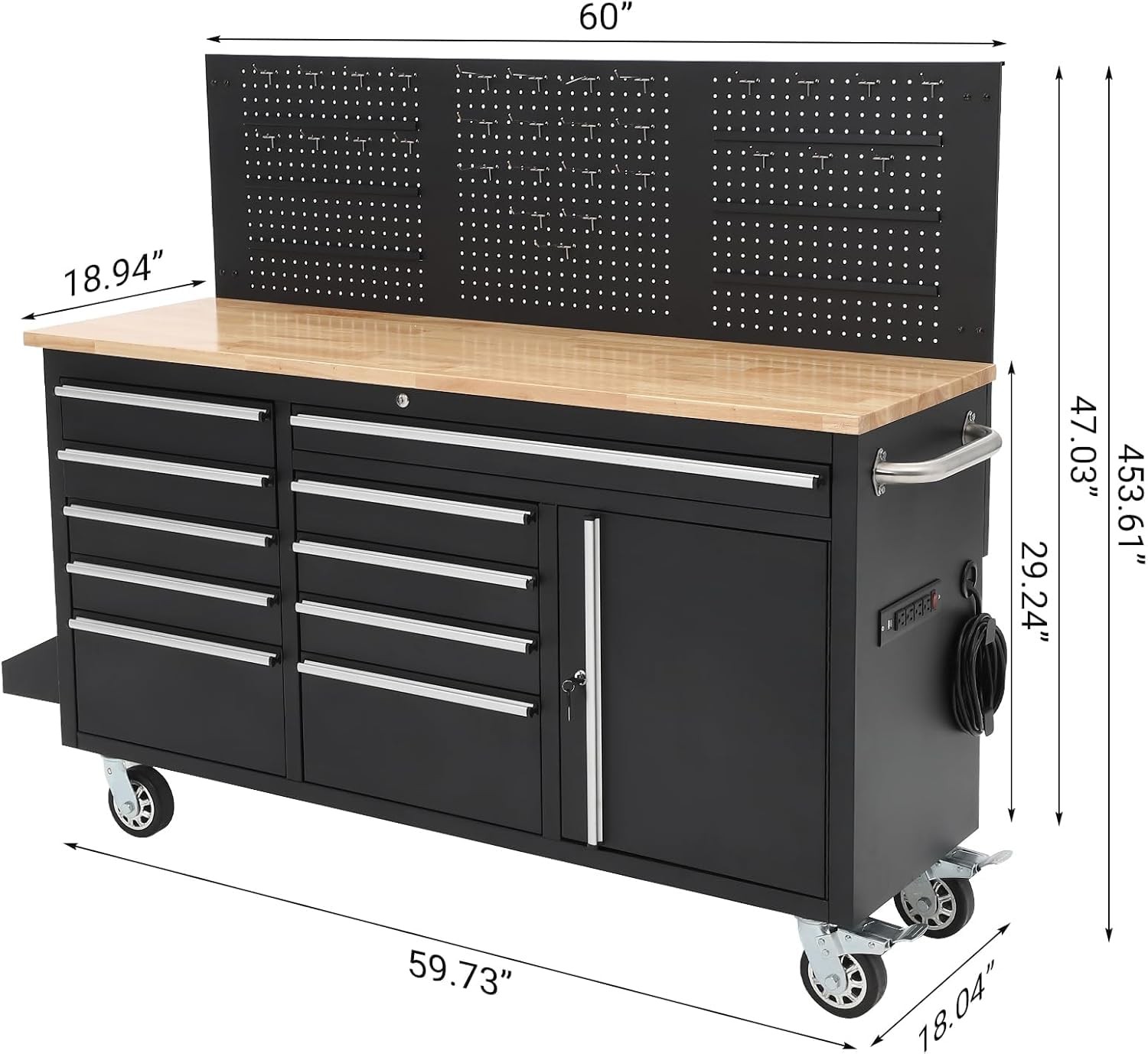 10 Drawers 61inch Rolling Tool Chest Garage Workbench Storage Tool Cabinet Strip