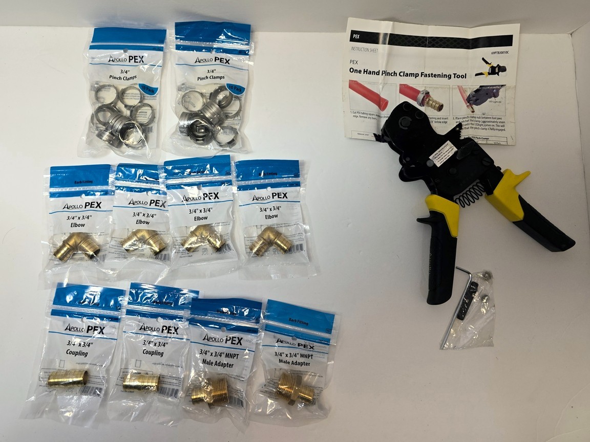 Apollo 1-Hand PEX Pinch Clamp Fastening Tool ( ⅜"-1") +  PEX Fittings and Clamps