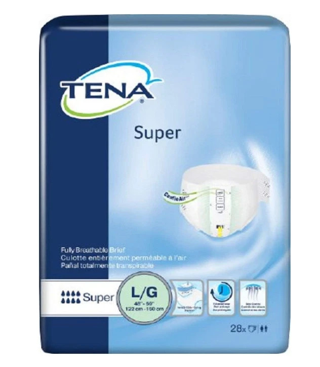 TENA 67501 Super Brief,LG,Heavy Absorbency Nite Briefs,Disposable,Tena67501/56Ct