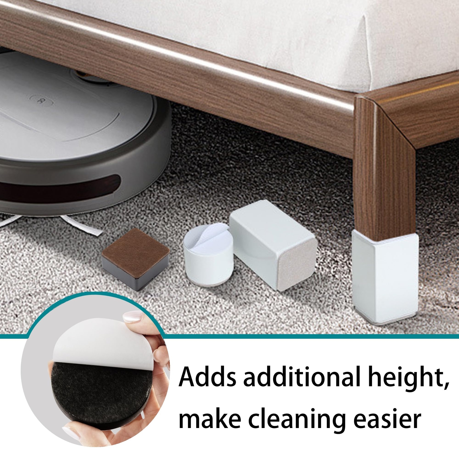 4 Pack Self-Adhesive Furniture Risers 0.65 inch Black Round Bed Table Lift