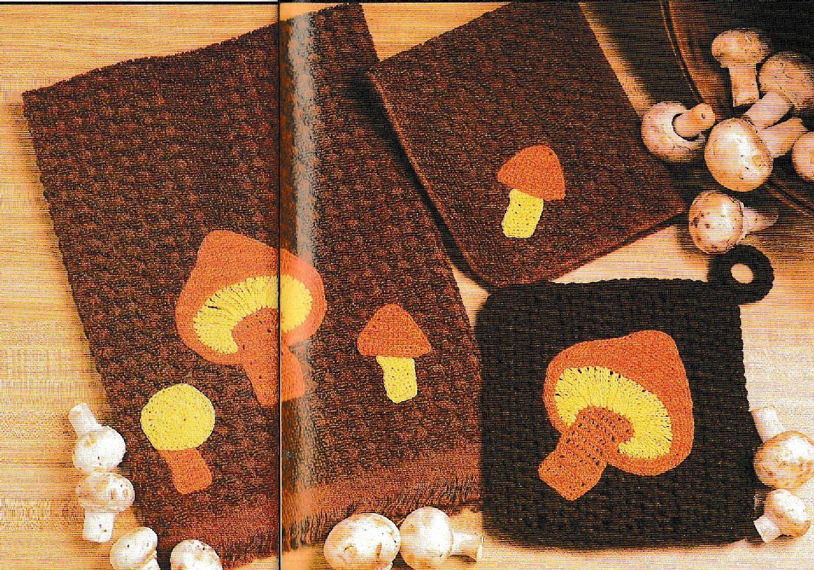 Mushroom Kitchen Appliques with Potholder - Crochet Pattern ONLY