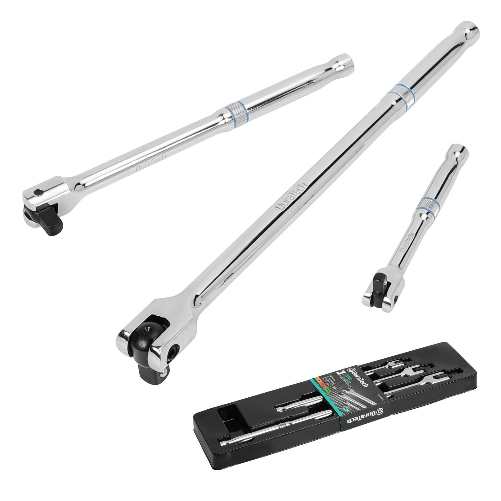 DURATECH 3-Piece Breaker Bar 1/4'', 3/8'' & 1/2'' Dr. Bars, Silver
