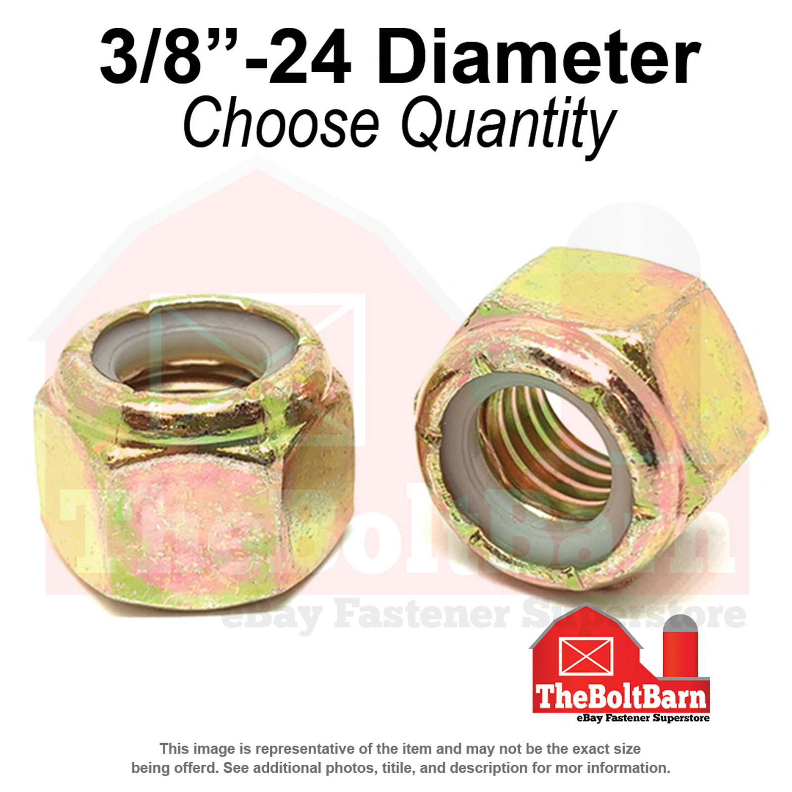 3/8"-24 Grade 8 Nylon Insert Lock Nuts Zinc Yellow Fine Thread (Pick Qty)