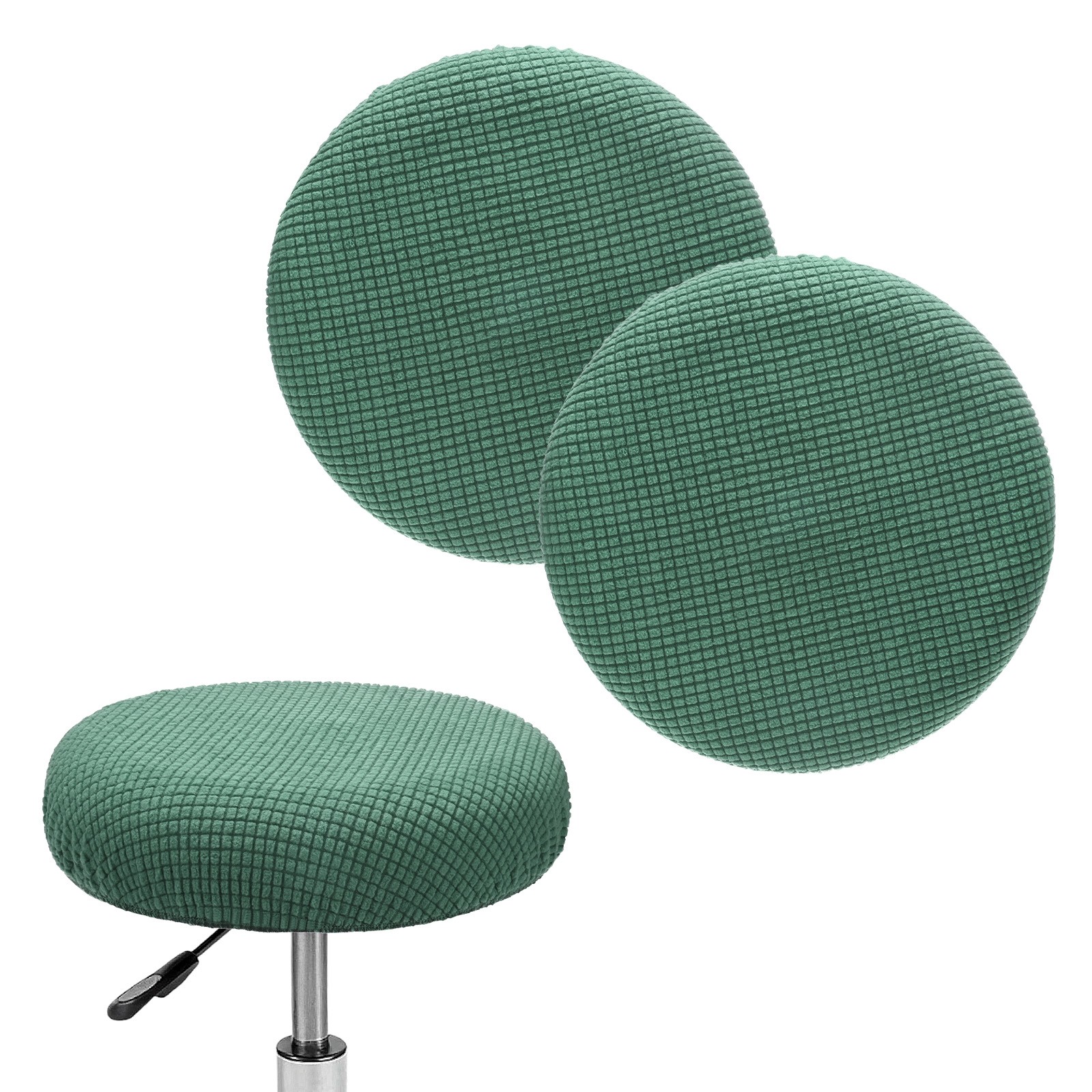2-Pack Bar Stool Covers Round for 12-14 Inch Polyester Corn Grid [Gray Green]