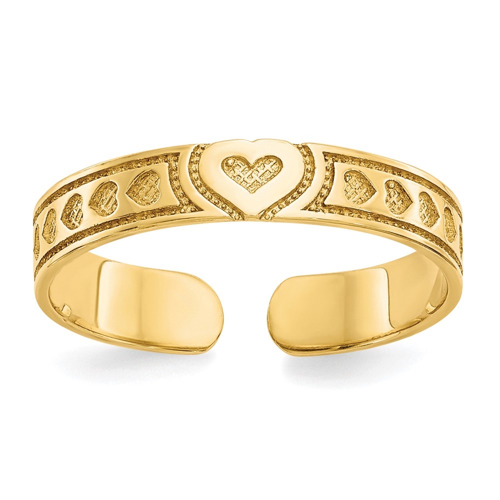 10K Yellow Gold Heart Toe Ring Adjustable Womens Ring
