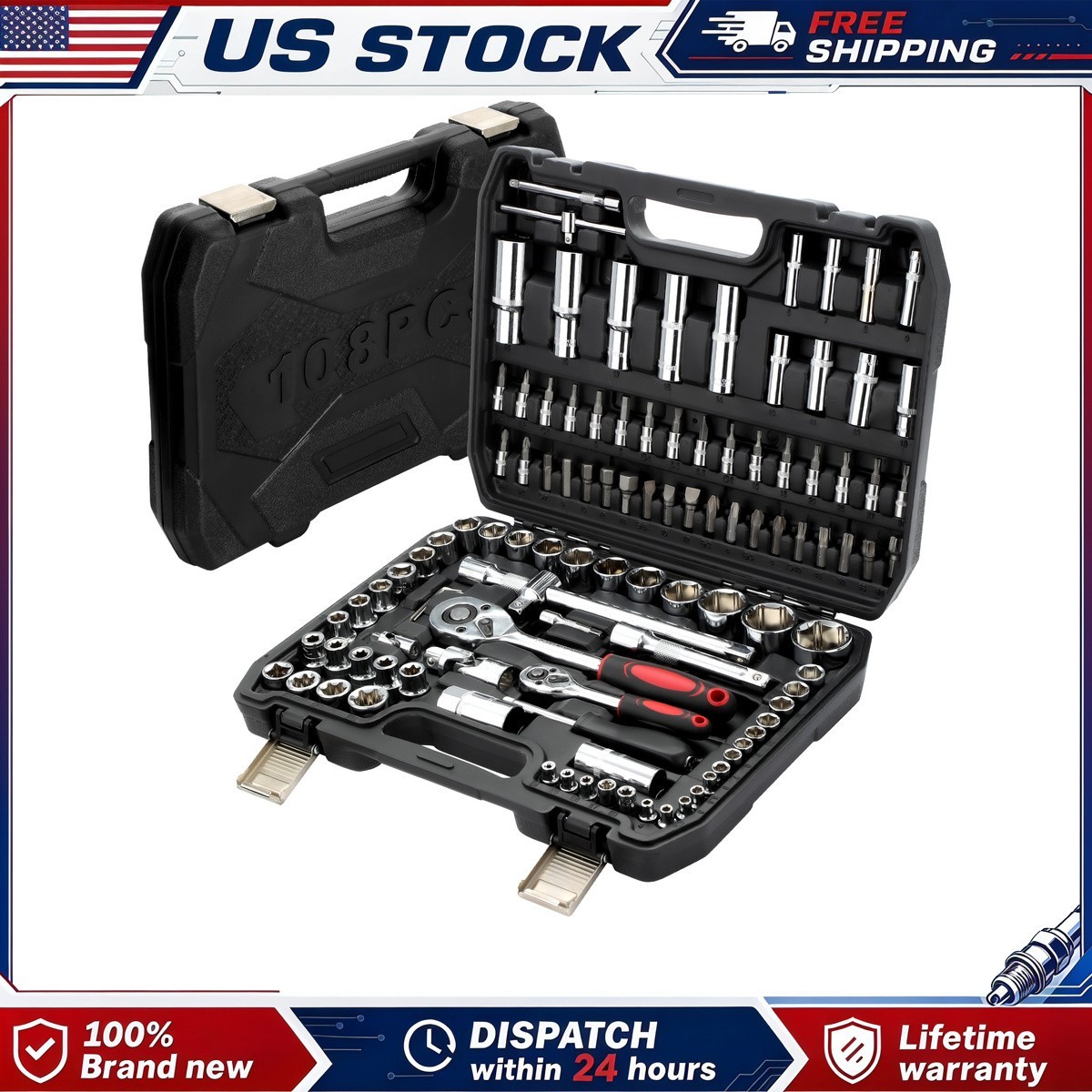 108X Mechanics Tool Set 6-Point Socket Ratchet Wrench Set Maintenance Toolbox