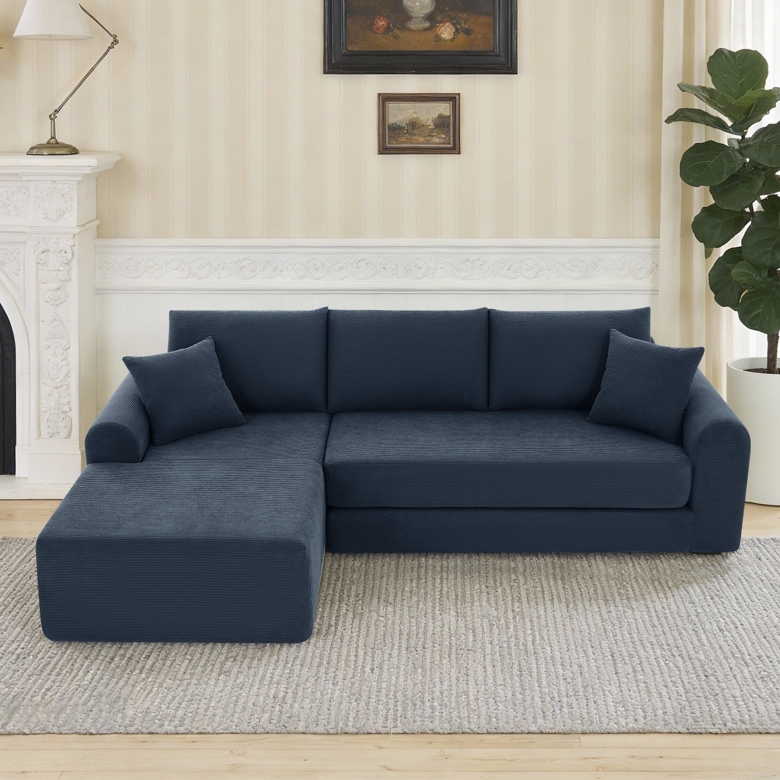 L-Shaped Corduroy Sectional Sofa Modern Modular Corner Couch with Chaise Lounge