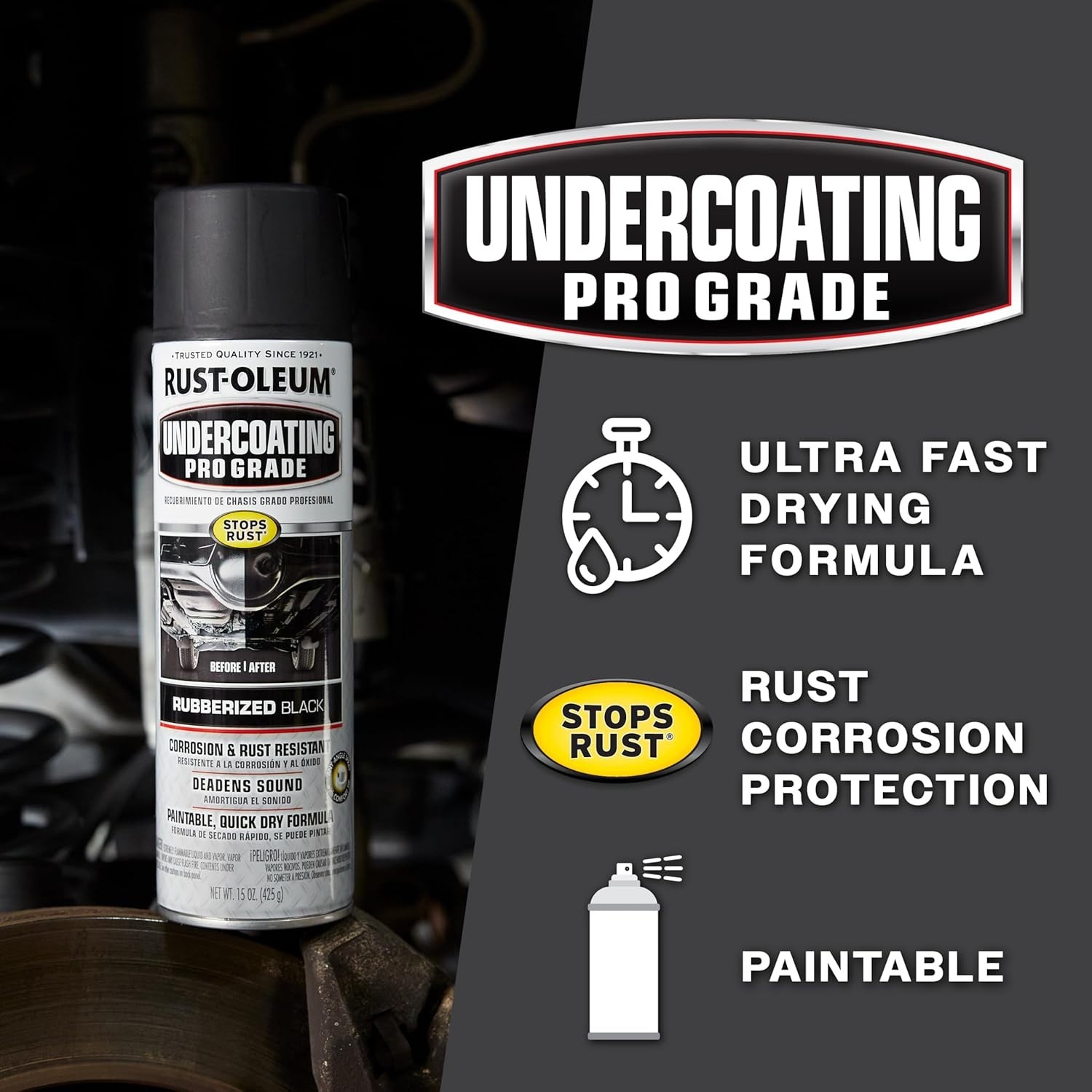 248656-6PK Stops Rust Professional Grade Undercoating Spray Paint, 15oz,6 Pack