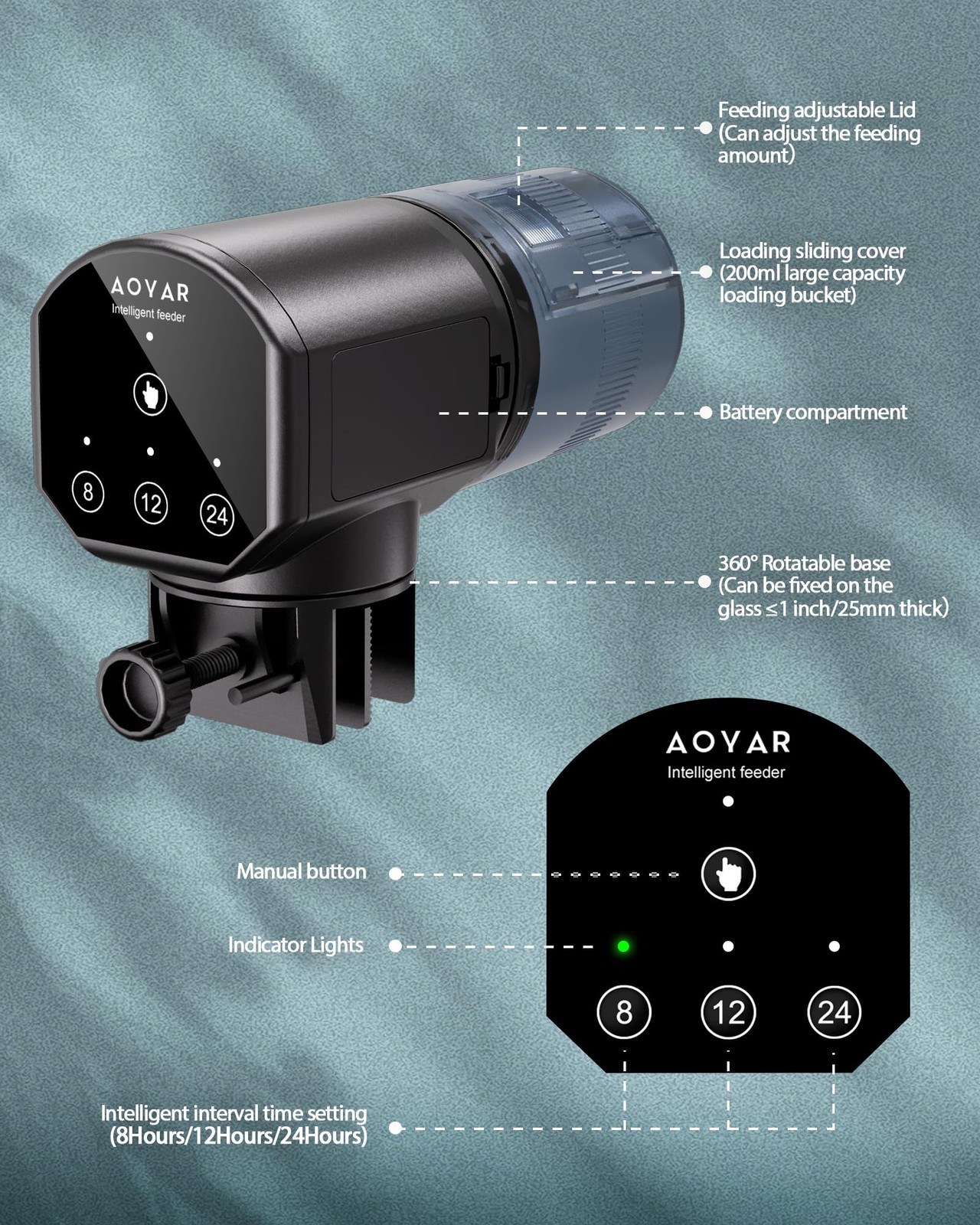 Automatic Fish Feeder Dispenser for Aquarium: 200ml Large Capacity Auto Black