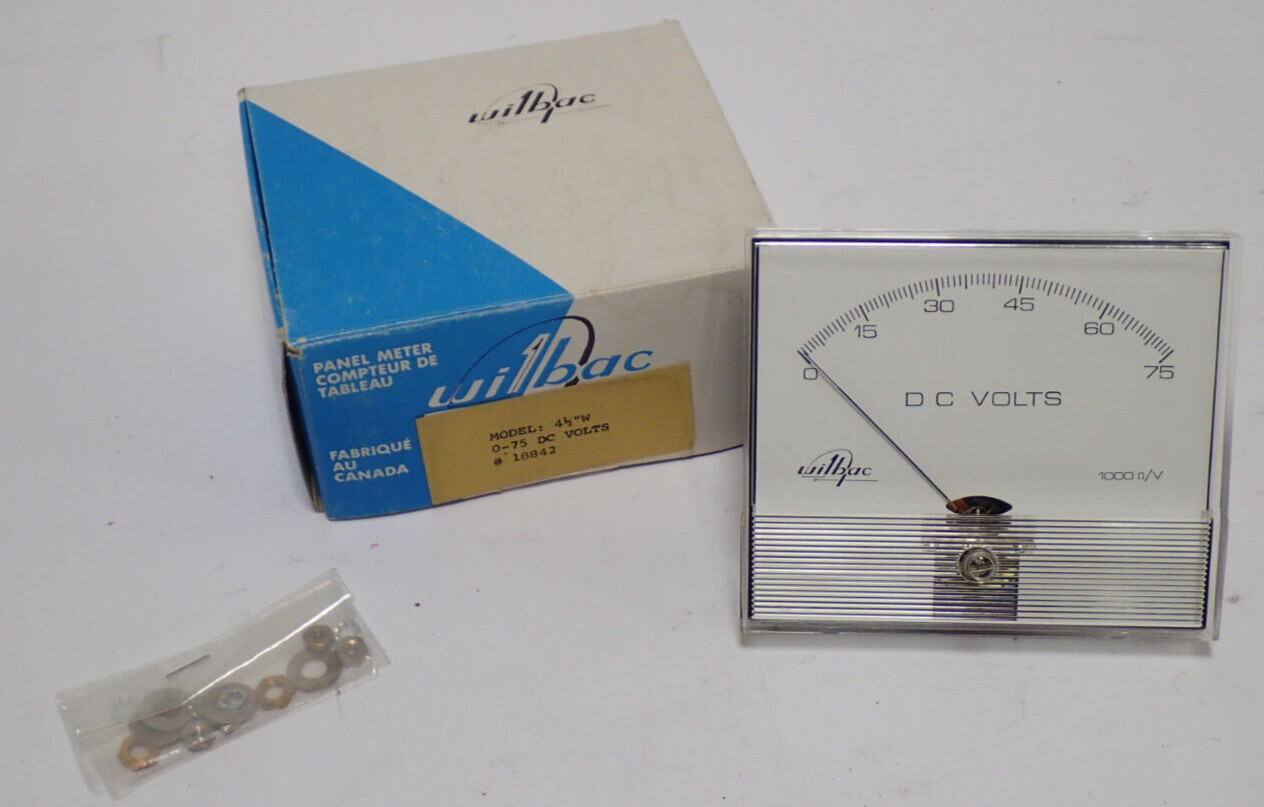 WILBAC 18842 DC VOLTS PANEL METER 4 1/2''W, RANGE 0-75VDC, SCALED 0-75VDC, NOS