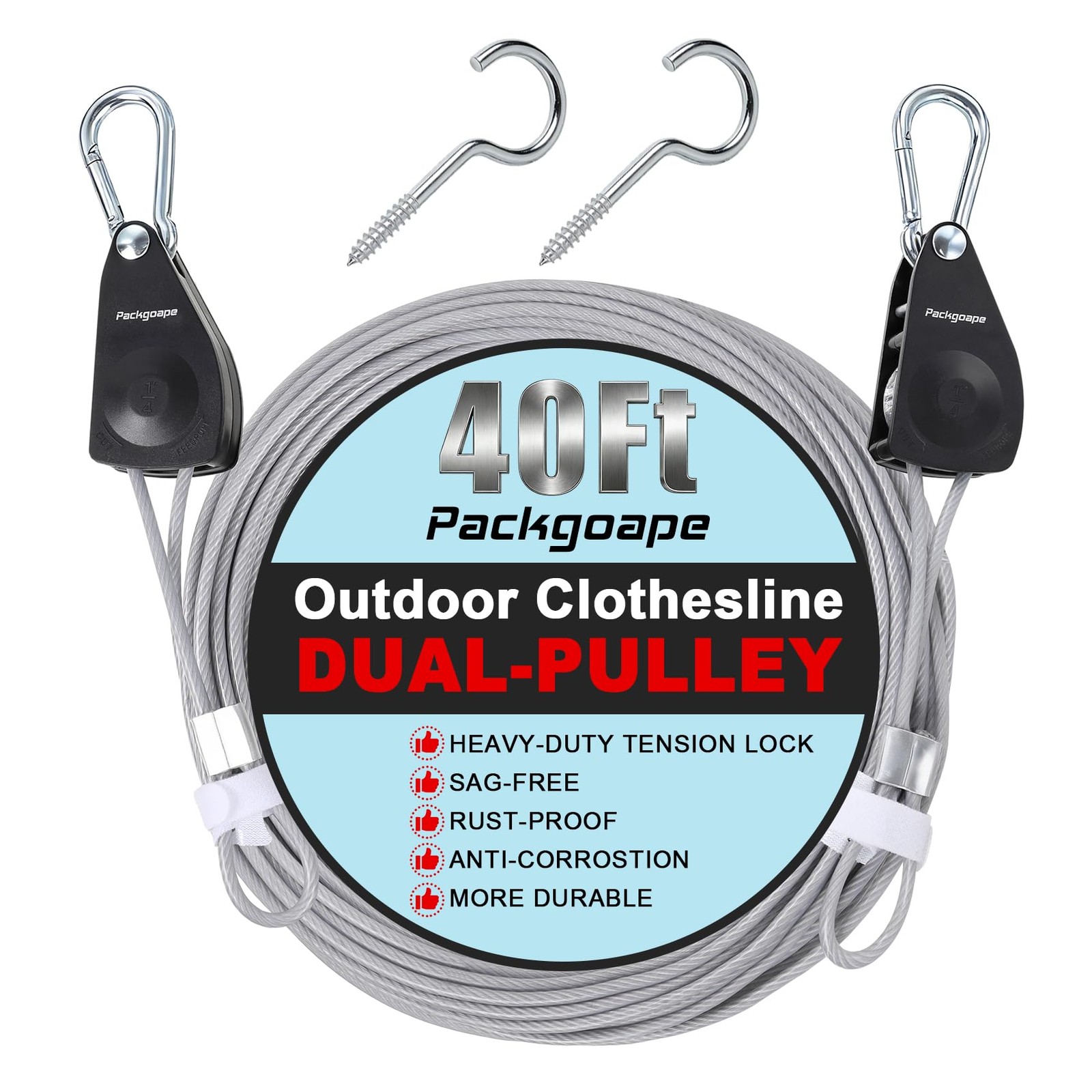 Retractable Clothesline Outdoors, Travel Clothes Drying Line, Heavy Duty Dual