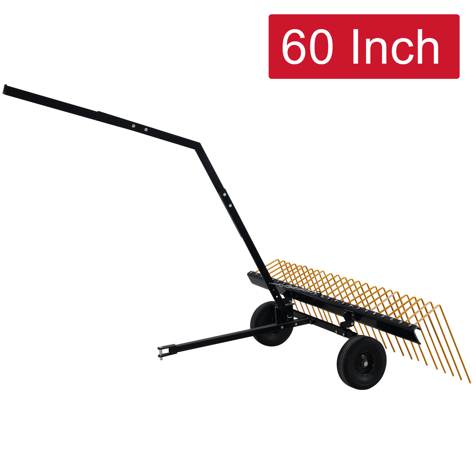 60" Width ATV UTV & Lawn Tractor Tow Behind Steel Pine Straw Rake Landscape Rake