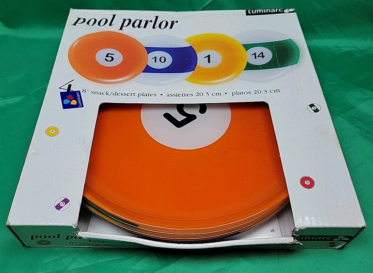 Luminarc Pool Parlor Billiards Snack Dessert Plates 8" For Man Cave NOS