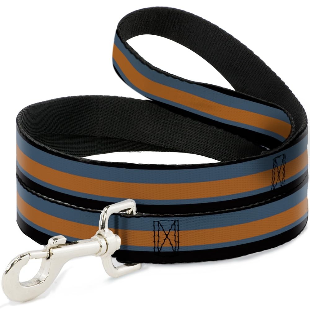 Pet Leash 4 Feet Long 1 Inch Wide Stripes Black Steel Blue Orange Dog Lead