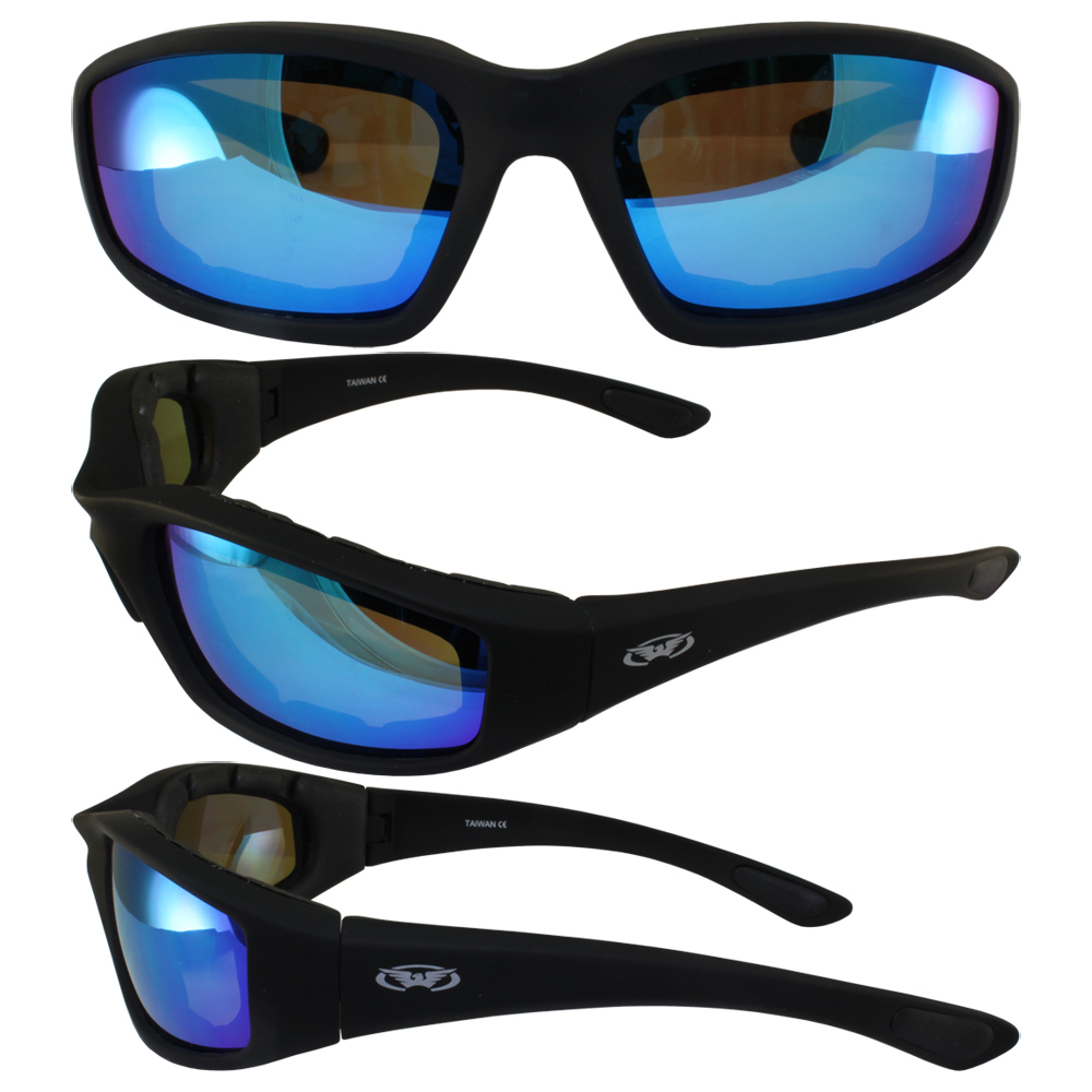 GV KICKBACK PADDED SUNGLASSES MATTE BLACK FRAMES G-TECH BLUE MIRROR LENS